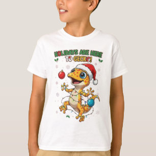 Camiseta Férias Aqui para o Gecko – Gecko de Natal Fofo