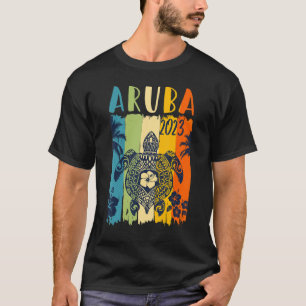 Camiseta Férias da Família Sea Turtle Retro Aruba Caribe