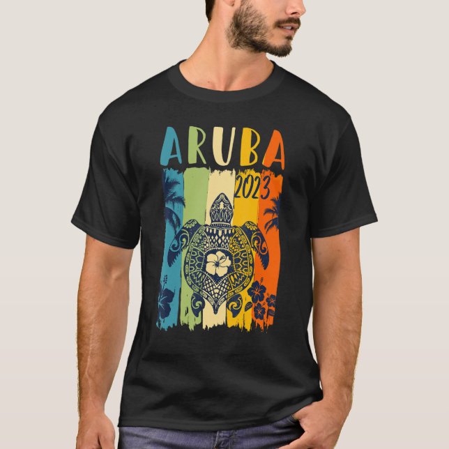 Camiseta Férias da Família Sea Turtle Retro Aruba Caribe (Frente)