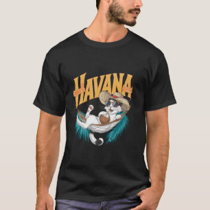 Camiseta Férias da Ilha do Caribe Engraçado Cat Cuba Havana