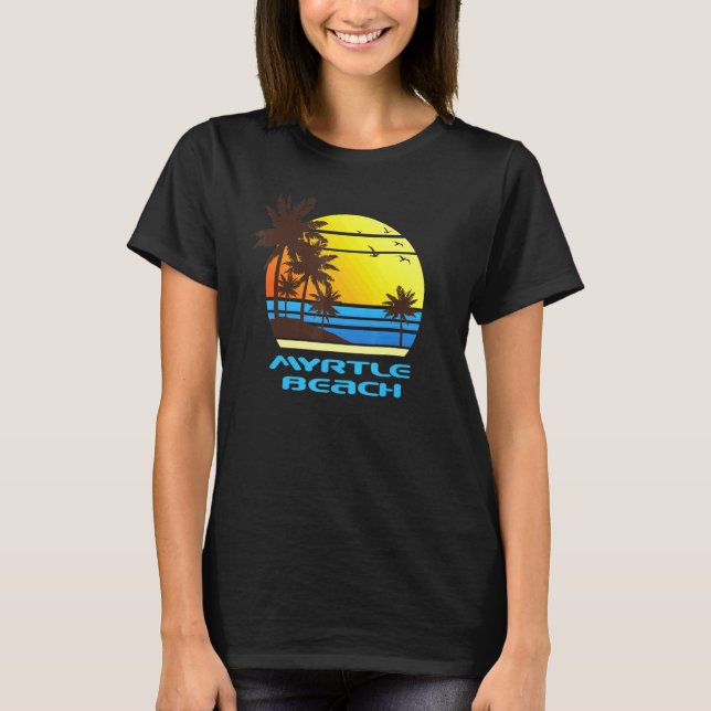 Camiseta Férias da Ilha Sunset Palms, Surf de Myrtle Beach (Frente)