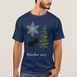Camiseta Férias de Inverno Alce Floco de Neve Pinheiro