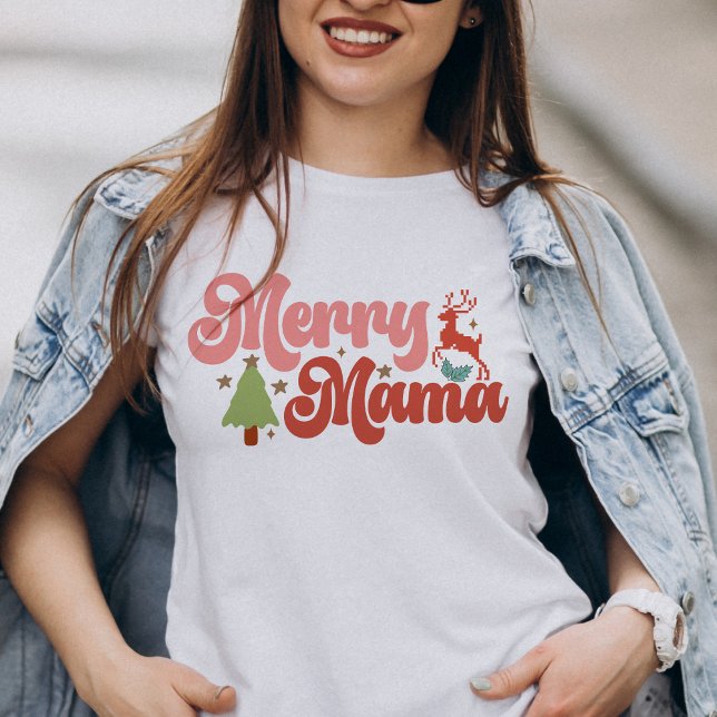 Camiseta Férias de Natal da feliz Mama Retro Groovy (Merry Mama Retro Groovy Christmas Holidays T-Shirt)