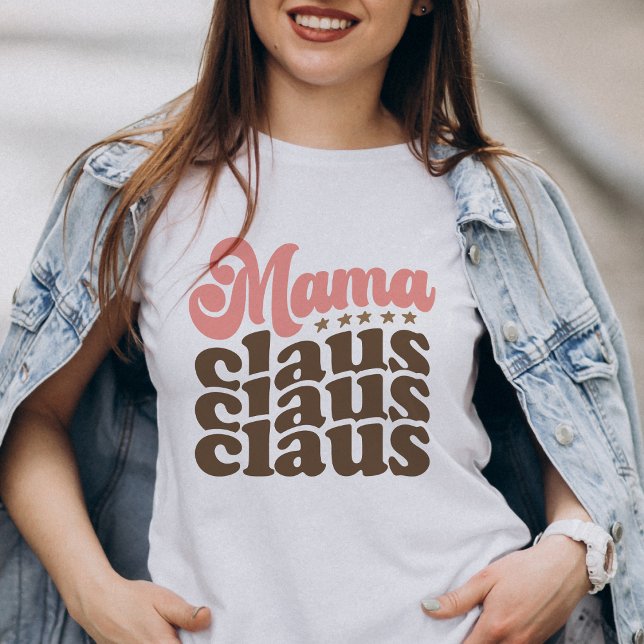 Camiseta Férias de Natal da Mama Claus Retro Groovy (Mama Claus Retro Groovy Christmas Holidays T-Shirt)