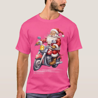 Camiseta Férias de Natal Engraçado Papai Noel Passeio Moto