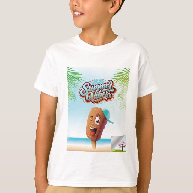 Camiseta Férias de Praia em Cute, Verão de Crianças Persona (Frente)
