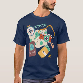 Camiseta Férias de Turista Fantasia Câmera Passaporteviagem