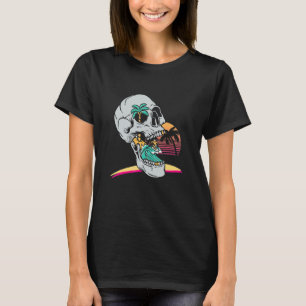 Camiseta Férias de Verão Beach Skull Beach Sunny Halloween