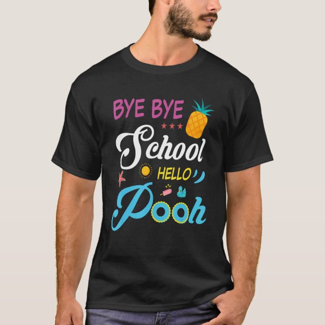 Camiseta Férias de Verão Bye School Hello Piscina (Frente)