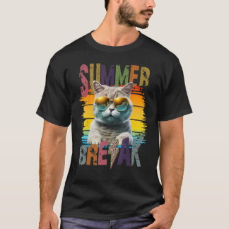Camiseta Férias de Verão de Verão de fenda de Gatinho-de-ga