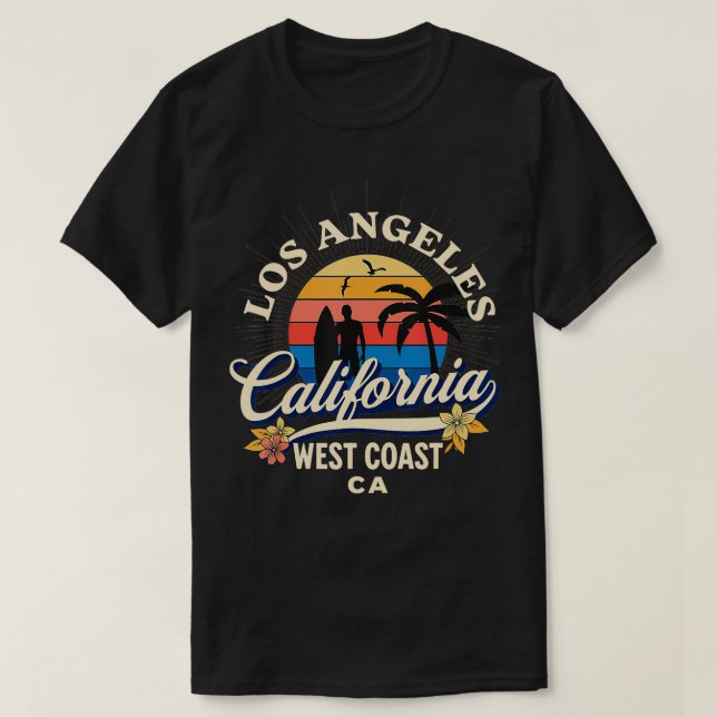 Camiseta Férias de Verão do Surf de praia de Los Angeles Ca (Frente do Design)