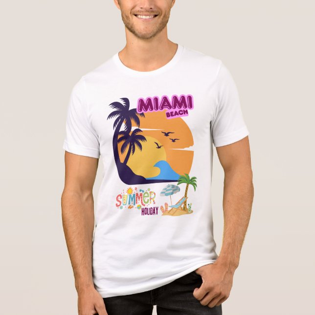 Camiseta Férias de Verão em Miami Beach – Palmeira Retro (Frente)