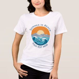 Camiseta Férias de Verão na Praia com Sol e Onda do Oceano 