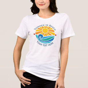 Camiseta Férias de Verão na Praia com Sol e Onda do Oceano 