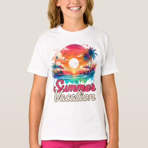 Camiseta Férias de Verão Pôr do Sol Tropical na Praia Desig