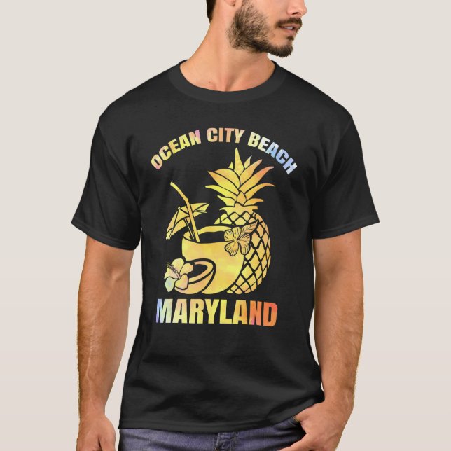 Camiseta Férias de Verão Retro Sunset Maryland Ocean City B (Frente)