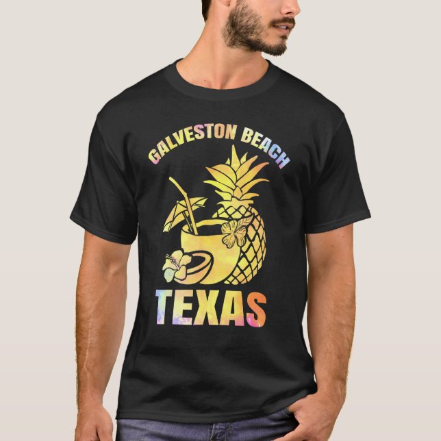 Camiseta Férias de Verão Retro Sunset Texas Galveston Beach (Frente)