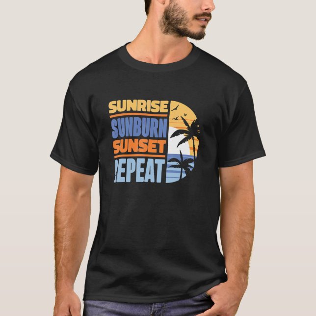Camiseta Férias de Verão Sunrise Sunset Repetir 5 (Frente)