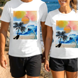 Camiseta Férias de Verão Tropical na Praia de Surf ao Pôr d