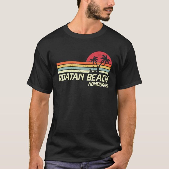 Camiseta Férias de Verão Vintage Honduras Praia Roatan (Frente)