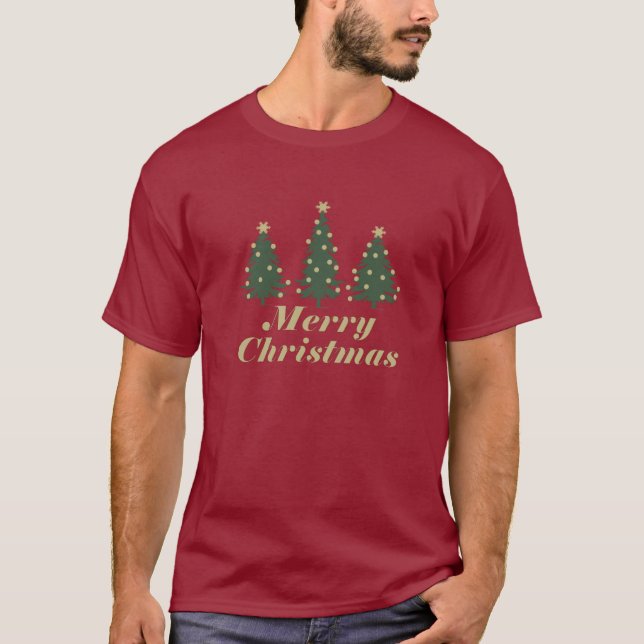 Camiseta Férias decoradas Pinheiros de Natal felizes (Frente)