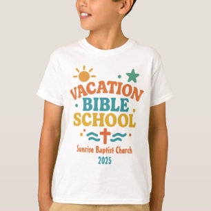 Camiseta Férias Divertidas Bíblia Escola VBS Nome da Igreja