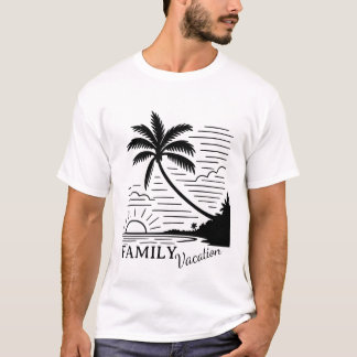 Camiseta Férias em Família – Praia de Pôr do Sol Tropical