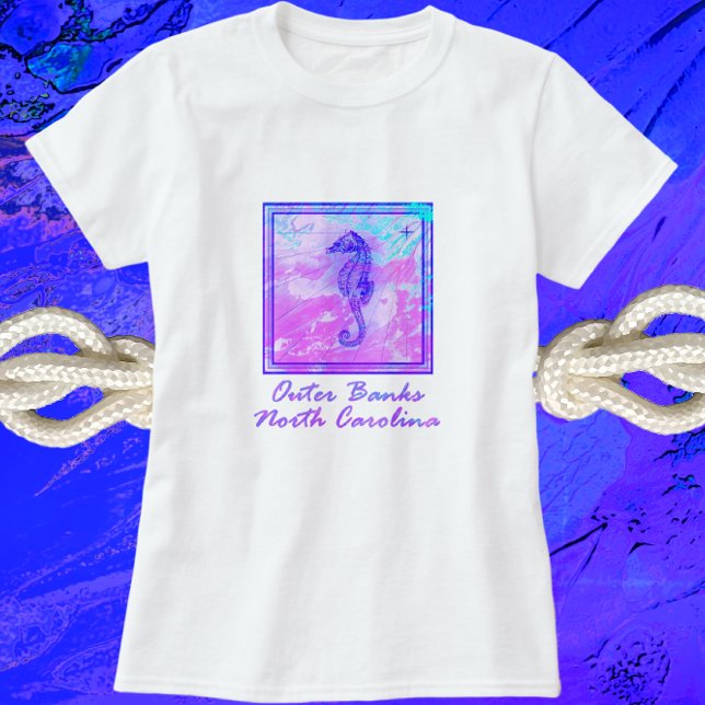 Camiseta Férias em Praia Bancos Exteriores NC Cavalo Marinh (Criador carregado)