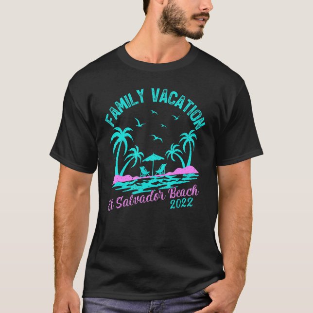 Camiseta Férias Familiares 2022 Palm Tree El Salvador Beach (Frente)