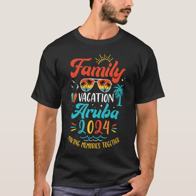 Camiseta Férias Familiares 2024 Aruba com Férias de Verão e (Frente)
