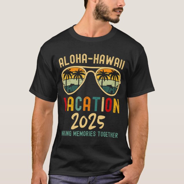 Camiseta Férias Familiares 2025 Aloha Havaí Verão no Havaí (Frente)