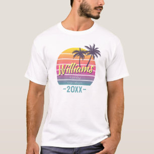 Camiseta Férias Familiares Ano da Árvore Palm Vintage Sunse