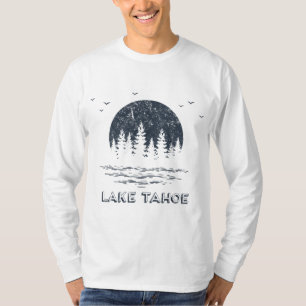 Camiseta Férias Familiares Da Lua Do Lago Tahoe Trees Fora 