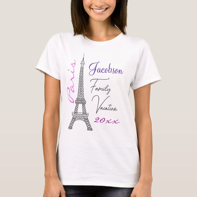 Camiseta Férias Familiares da Torre Chic Paris Eiffel (Frente)