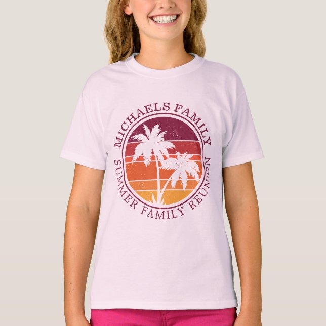 Camiseta Férias Familiares de Verão Árvore de Palma Sunset (Frente)
