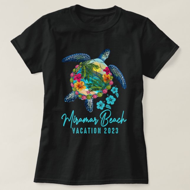 Camiseta Férias Familiares Miramar Beach Sea Turtle Flórida (Frente do Design)