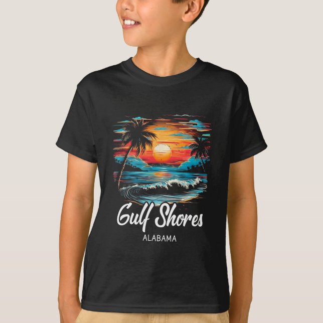 Camiseta Férias Familiares Retro Sunset Alabama Golfo Loari (Frente)