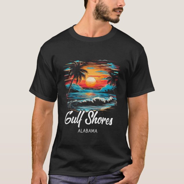 Camiseta Férias Familiares Retro Sunset Alabama Golfo Loari (Frente)
