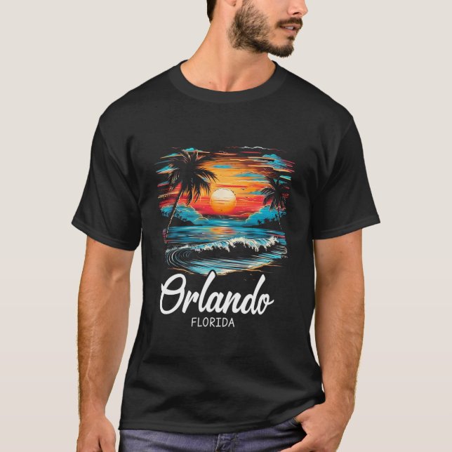 Camiseta Férias Familiares Retro Sunset Florida Orlando (Frente)