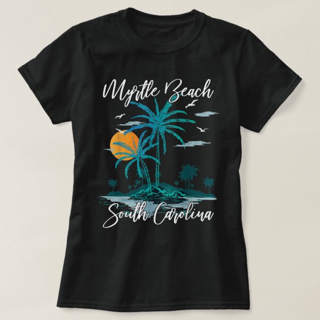 Camiseta Férias Familiares Retro Sunset South Carolina Myrt (Frente do Design)
