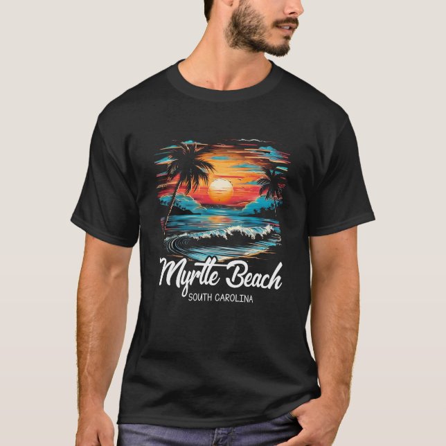 Camiseta Férias Familiares Retro Sunset South Carolina Myrt (Frente)