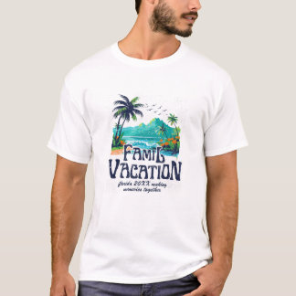 Camiseta Férias na Praia com Estilo Retro Azul e Verde