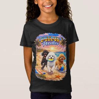 Camiseta Férias na Praia de Poodles Miniaturas Pôr do Sol T