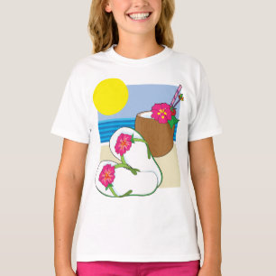 Camiseta Férias na Praia Tropical Flores de Coco Chinelos