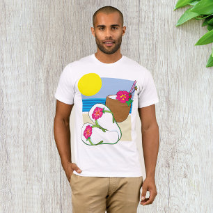Camiseta Férias na Praia Tropical Flores de Coco Chinelos