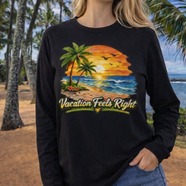 Camiseta Férias Sentem-se Bem Praia Tropical Manga Longa US (Criador carregado)