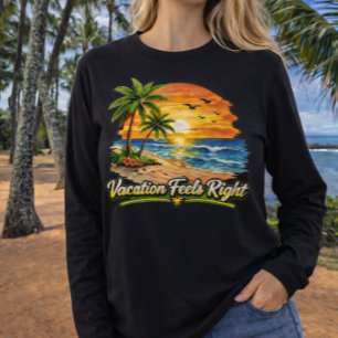 Camiseta Férias Sentem-se Certo Praia Tropical Manga Longa 