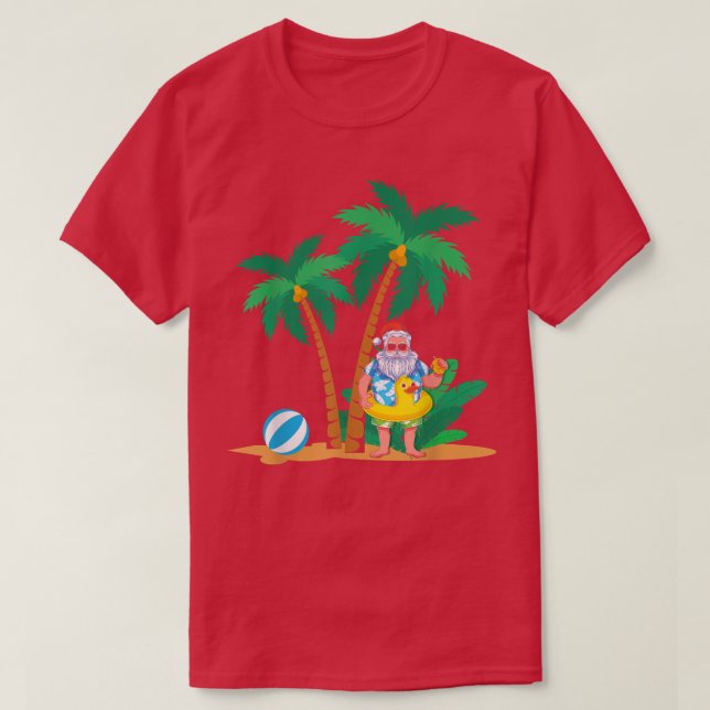 Camiseta Férias Tropicais de Verão Funny Santa Claus Christ (Frente do Design)