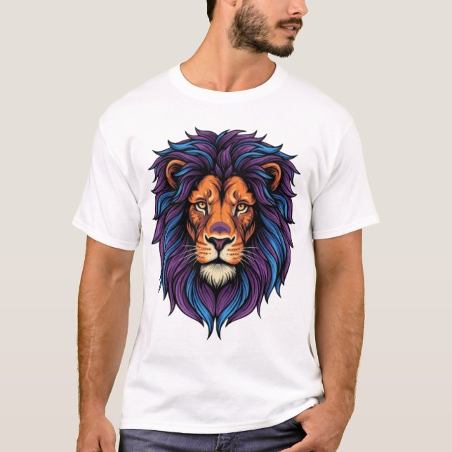 Camiseta Feroz Cabeça de Leão Neon Roxo Azul (Frente)