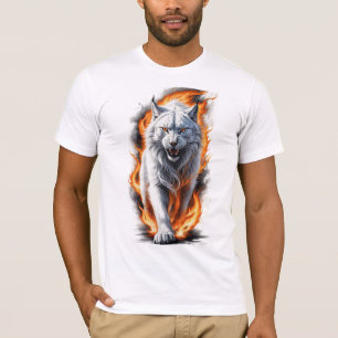 Camiseta Feroz Lince Flamejante Caminhando Através das Cham